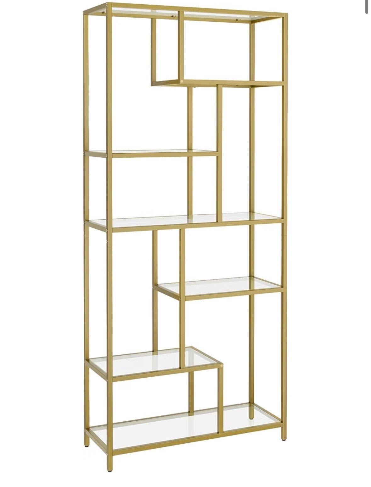 VASAGLE Luxe Gouden Vakkenkast Open Boekenkast met Glas, Met plank(en), Nieuw, Metaal, 150 tot 200 cm