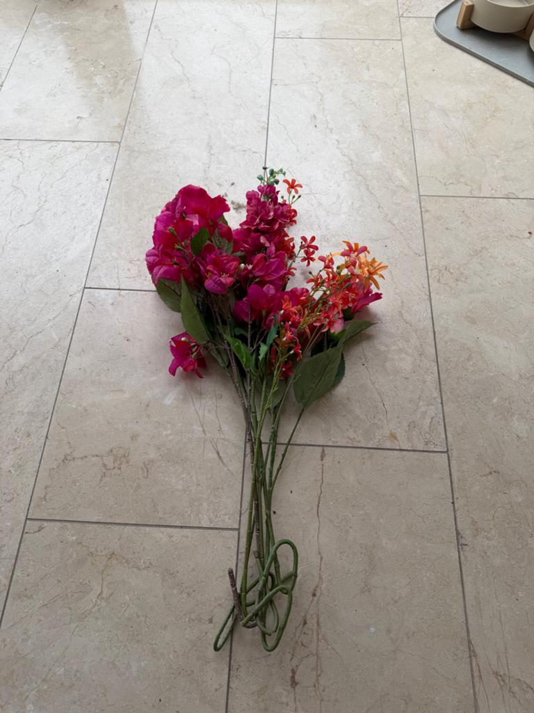 Boeket kunstbloemen roze/oranje, Ophalen, Binnen, Gebruikt, Textiel