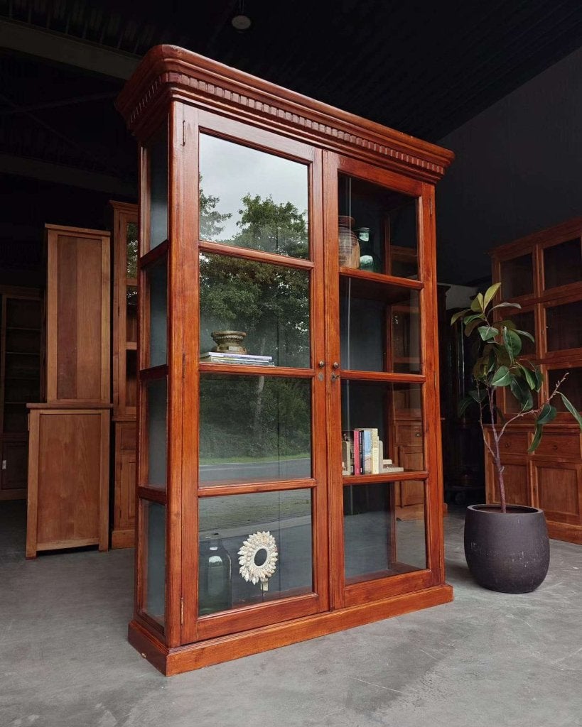 Antieke eikenhouten vitrinekast | Servieskast, Vitrine #7350, Ophalen of Verzenden