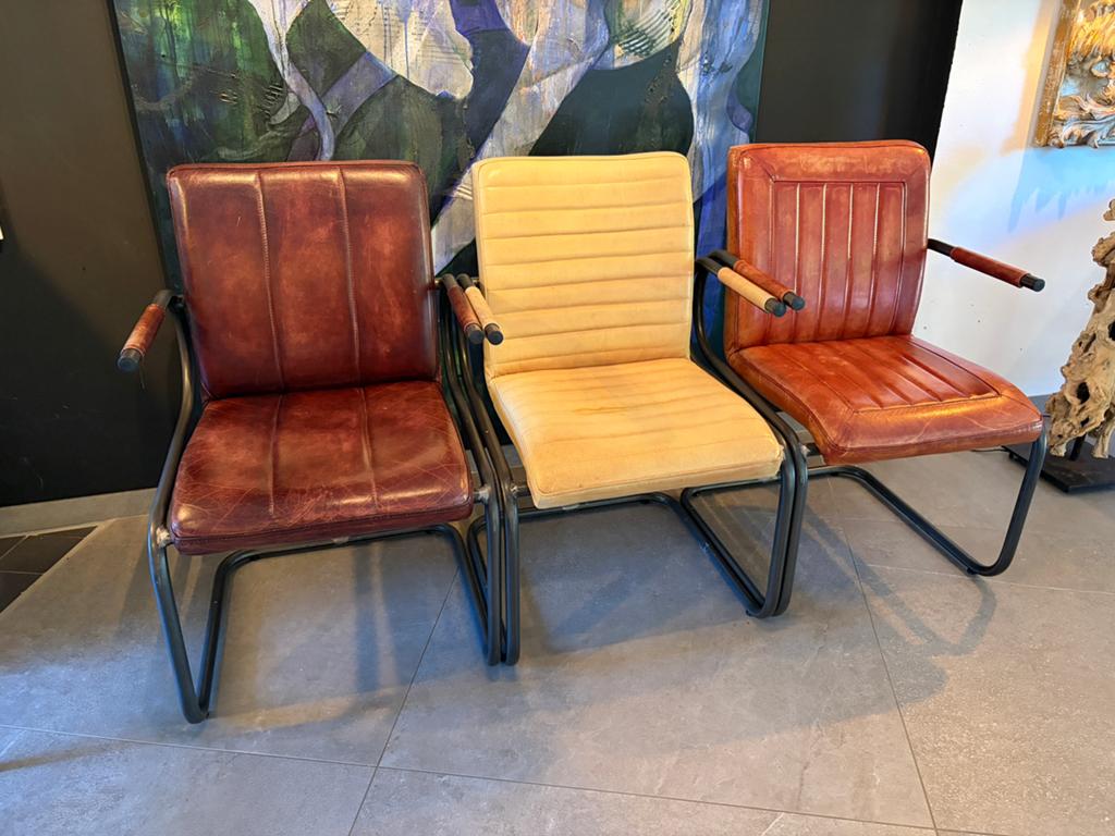 Industriele leren eetkamer stoelen, Huis en Inrichting, Stoelen, Ophalen, Industriele, Leer, Zo goed als nieuw