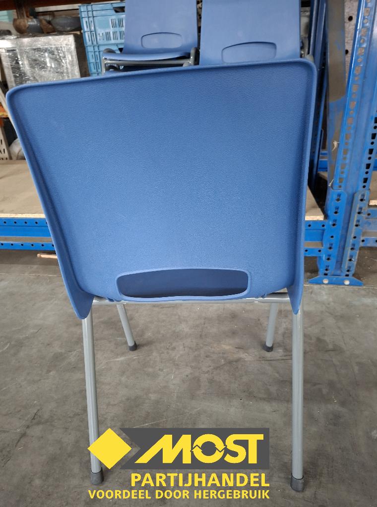 Strakke kantinestoelen / schoolstoelen, Huis en Inrichting, Ophalen, Kunststof, Blauw, Zo goed als nieuw