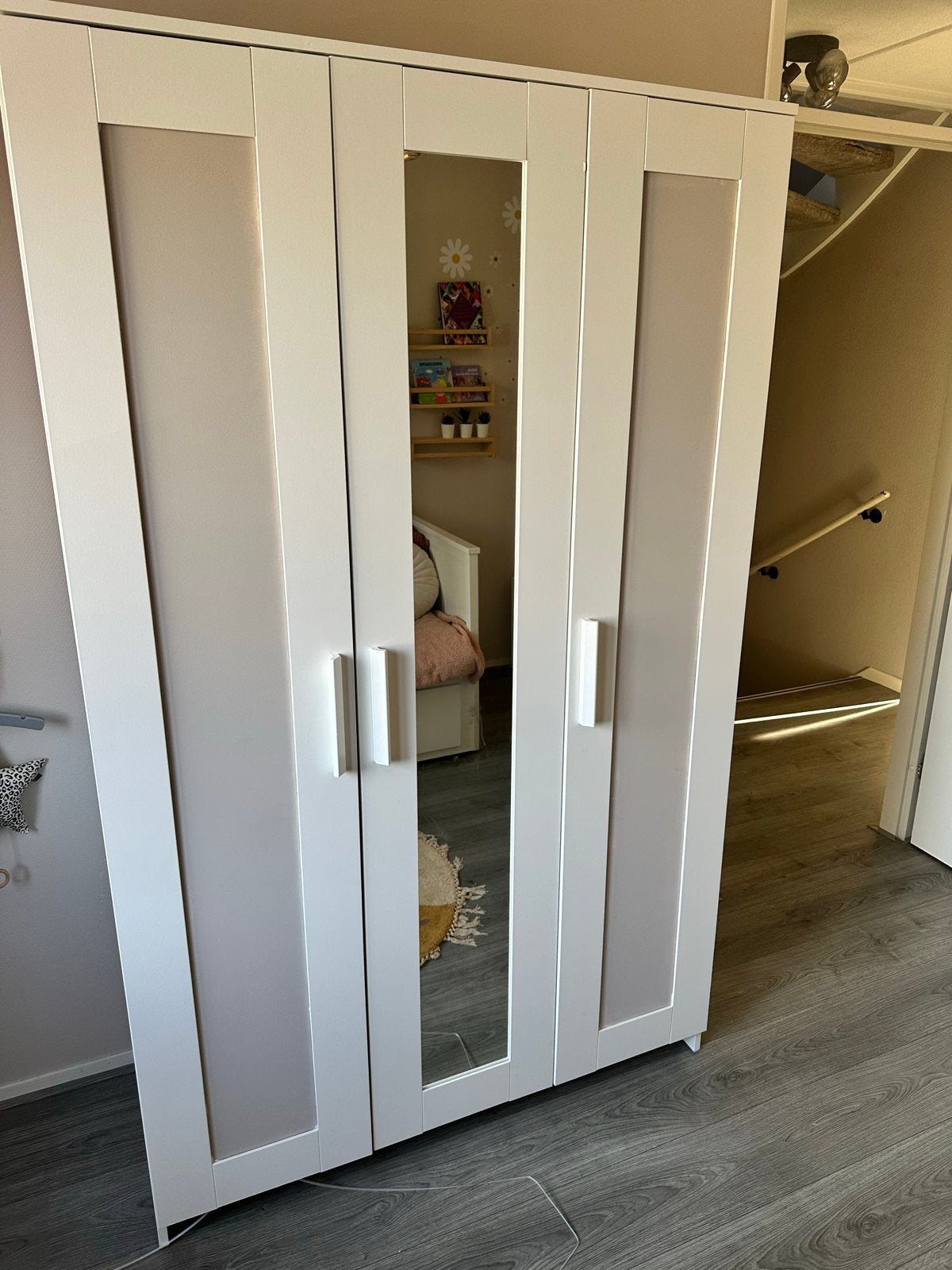 IKEA Kast - Wit met spiegeldeur, zelf geverfd, Ophalen, Gebruikt, 100 tot 150 cm, 150 tot 200 cm