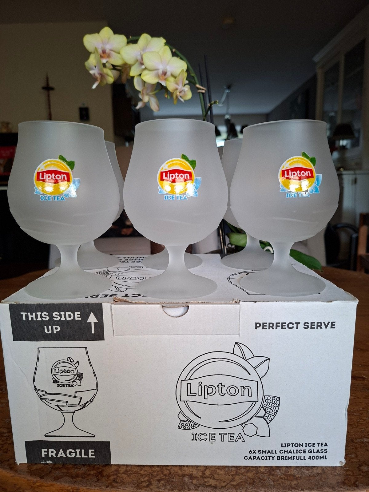 Lipton Ice Tea glazen set van 6 - Nieuw in doos, Nieuw, Ophalen of Verzenden, Wit, Overige merken