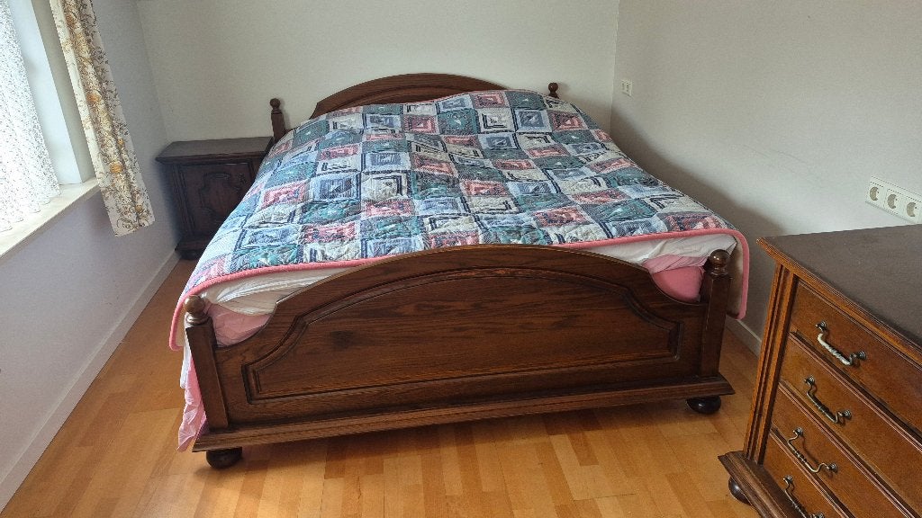 Eikenhout 2 persoons bed, Ophalen, Bruin, Tweepersoons, 180 cm