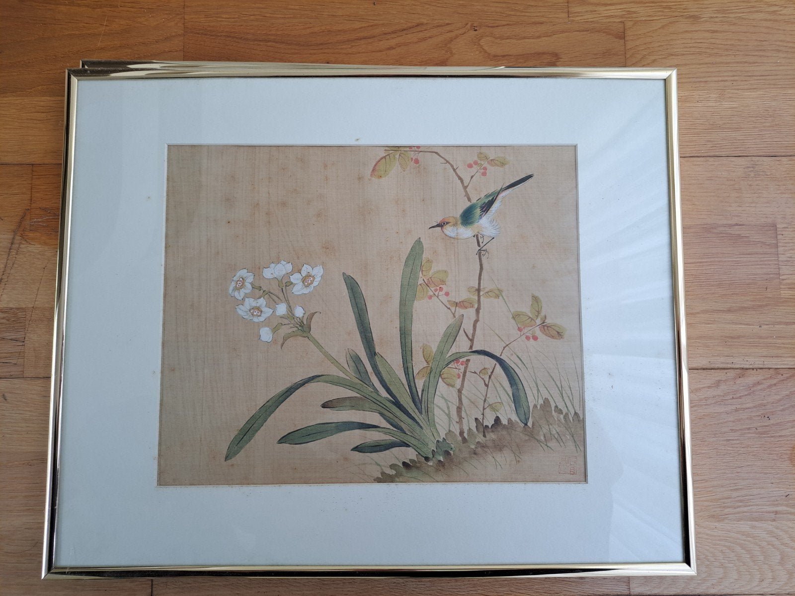 2 Indische schilderijtjes met vogels en bloemen/fruit, Overige stijlen, Dieren, Aquarel, Papier