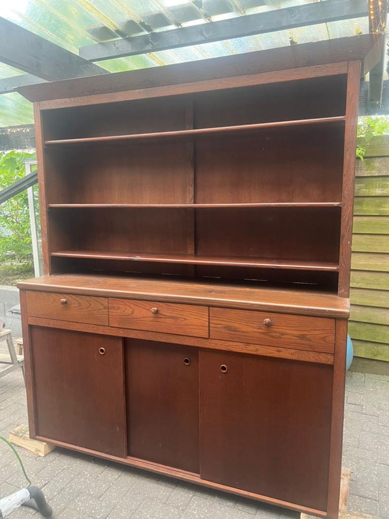Antiek vintage Welsh dresser (buffetkast),, Teakhout, Zo goed als nieuw, Minder dan 100 cm, 25 tot 50 cm