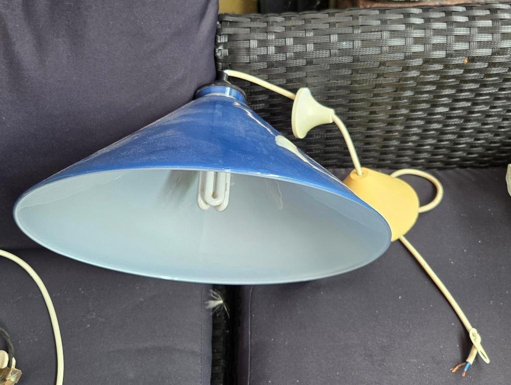 blauw melkglas lampenkap, Antiek, Gebruikt, Blauw, Rond