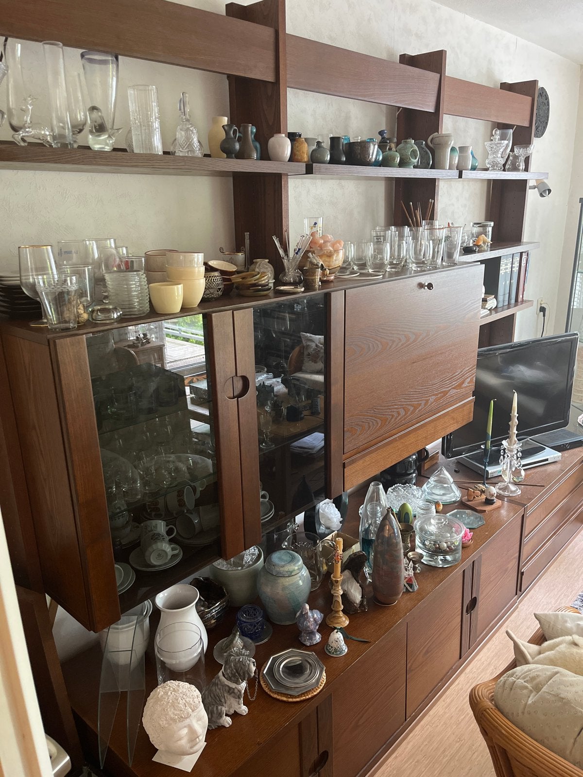 Grote wandkast/boekenkast met vitrine en opbergruimte, Ophalen, 250 tot 300 cm, Gebruikt, 200 cm of meer