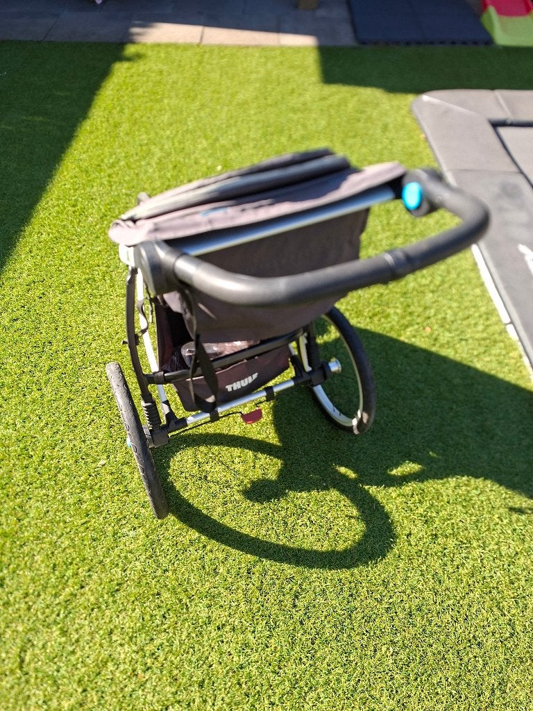 Thule Glide blauw met vast wiel, Gebruikt, Luchtbanden, Ophalen, Kinderwagen