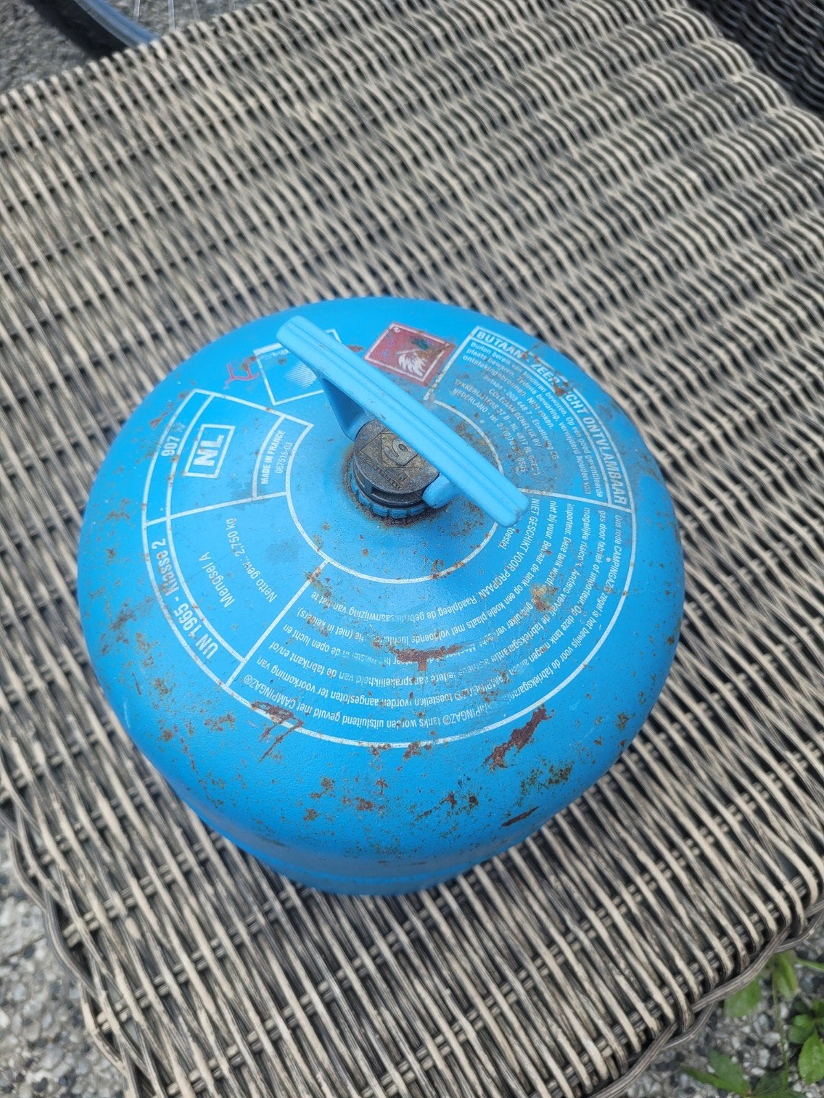 Campingaz gasfles Leeg Type 907 Blauw voor gasbarbecue, Ophalen of Verzenden, Zo goed als nieuw