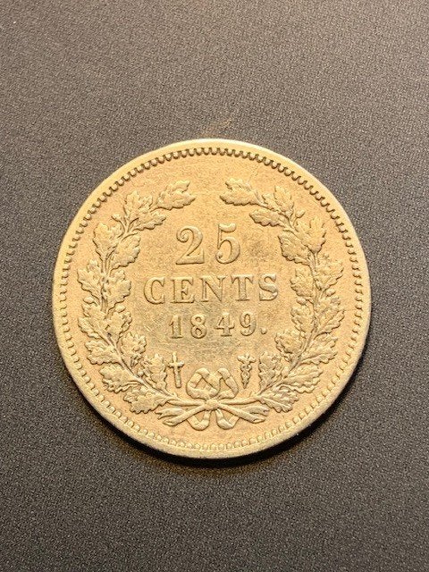 25 cent Willem II 1849, Zilver, 25 cent, Ophalen of Verzenden, Losse munt