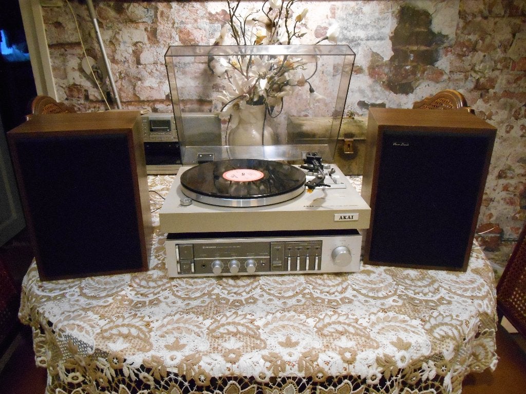 Vintage akai platenspeler & pioneer versterker met speakers, Ophalen, Gebruikt, Akai