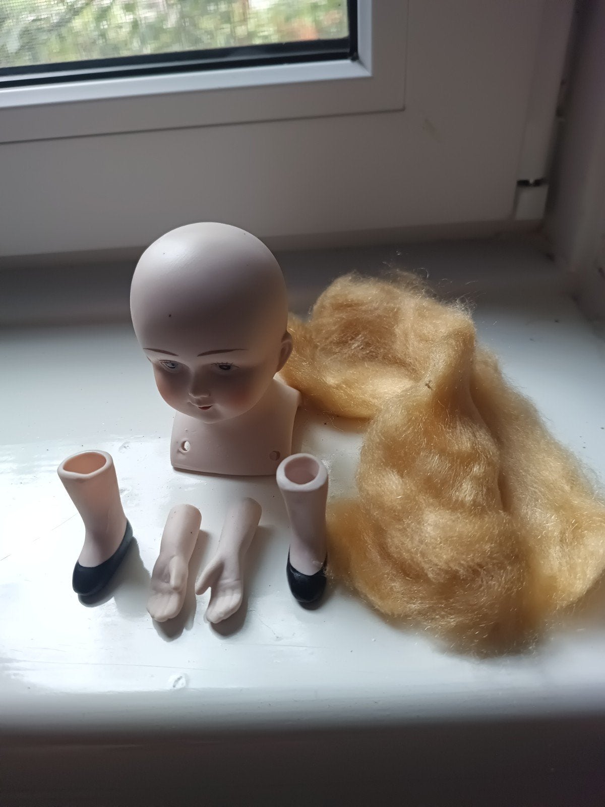 Porseleinen pop onderdelen met haar, Verzamelen, Poppen, Ophalen of Verzenden, Nieuw, Pop