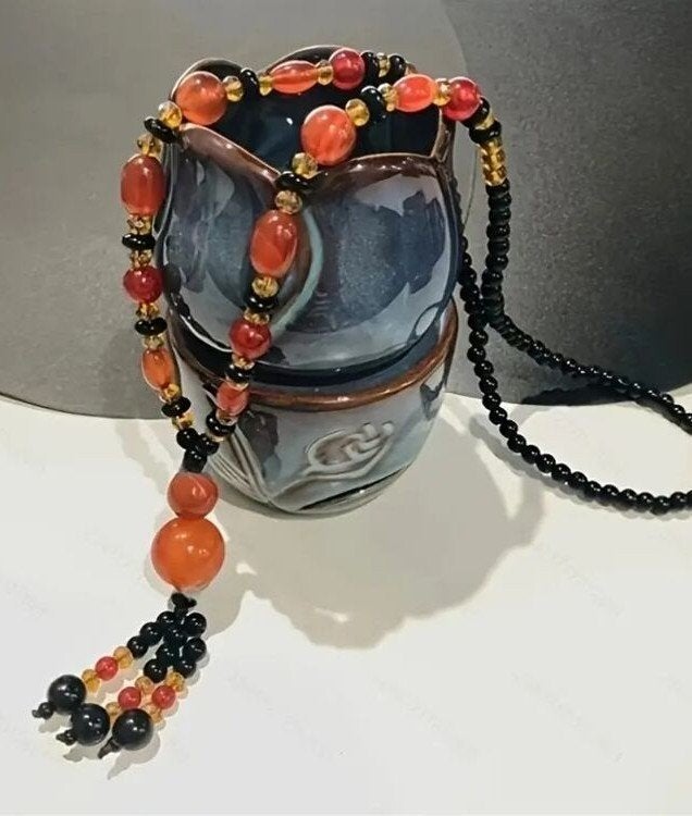 SALE: Lange ketting met grote kralen van agaat, Sieraden, Tassen en Uiterlijk, Kettingen, Elysees Bureau 326,78 avenue des Champs,PARIS