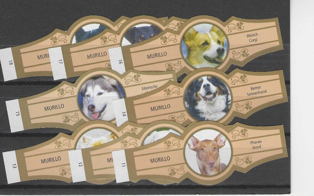 reeks  4555  honden    11-18      sigarenbanden, Ophalen of Verzenden, Zo goed als nieuw, Sigarenbandjes