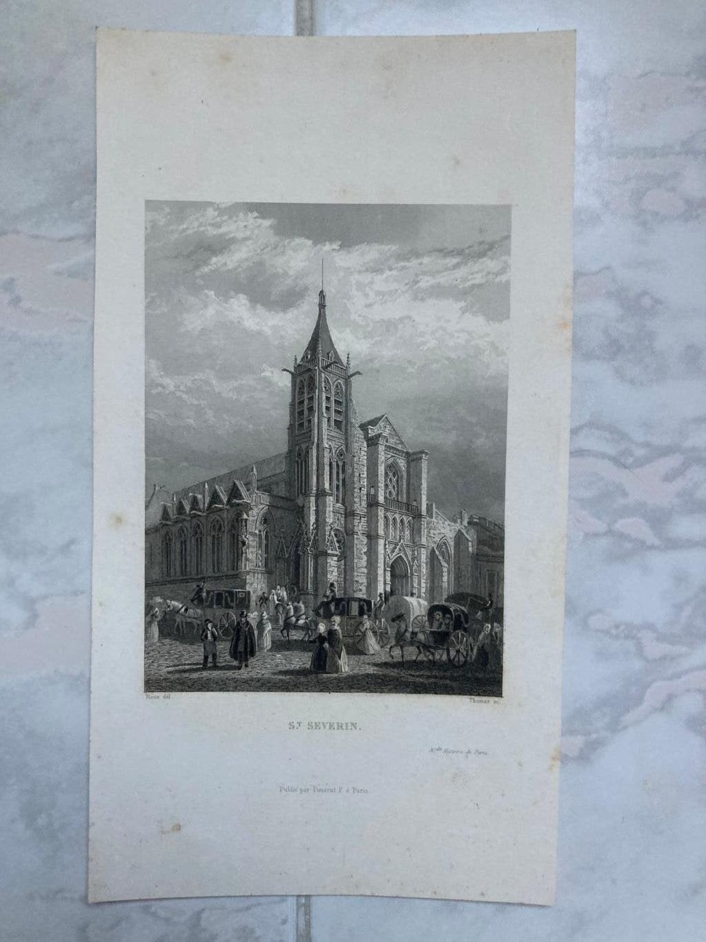 St. Severin, Parijs, staalgravure 1853, 13 bij 10 cm. Mooi!, Origineel, Stadsgezicht, Ophalen of Verzenden, Gravure