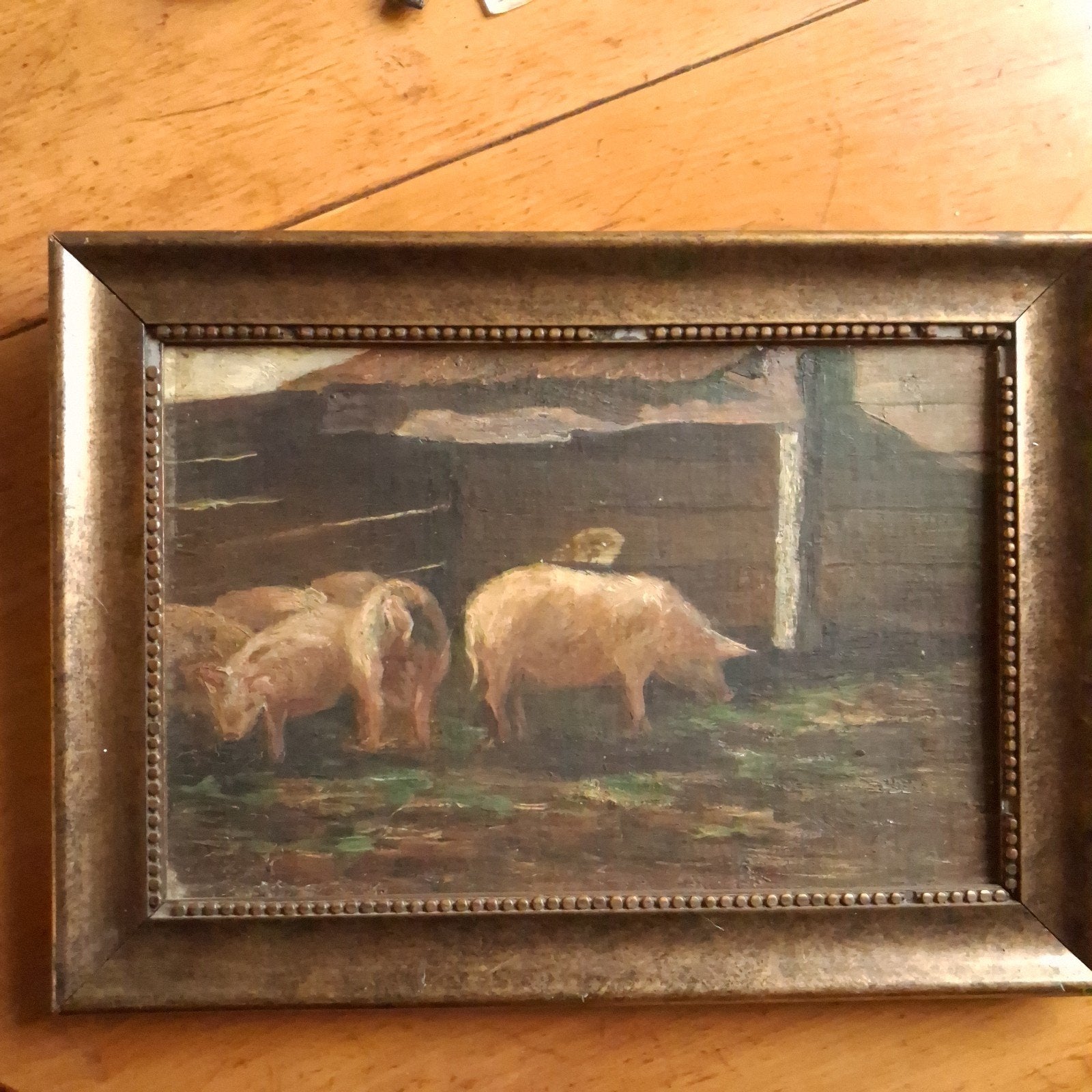 Antiek Schilderij Varkens Olieverf Johannes Abraham Mondt, Paneel, Verzenden, Olieverf, Gesigneerd
