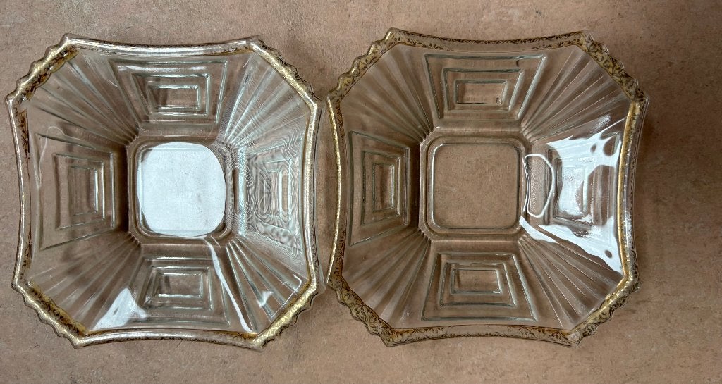 Twee oude glazen bordjes, art deco?, Antiek en Kunst, Antiek | Glas en Kristal, Ophalen of Verzenden