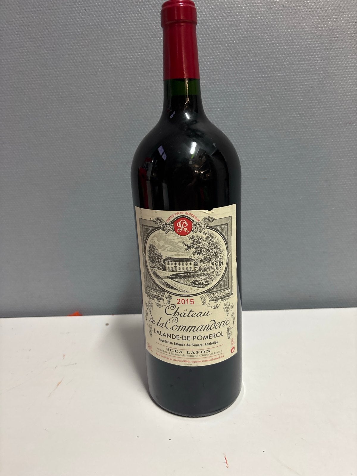 Château de la Commanderie Lalande-de-Pomerol 2015, Frankrijk, Ophalen of Verzenden, Zo goed als nieuw, Rode wijn