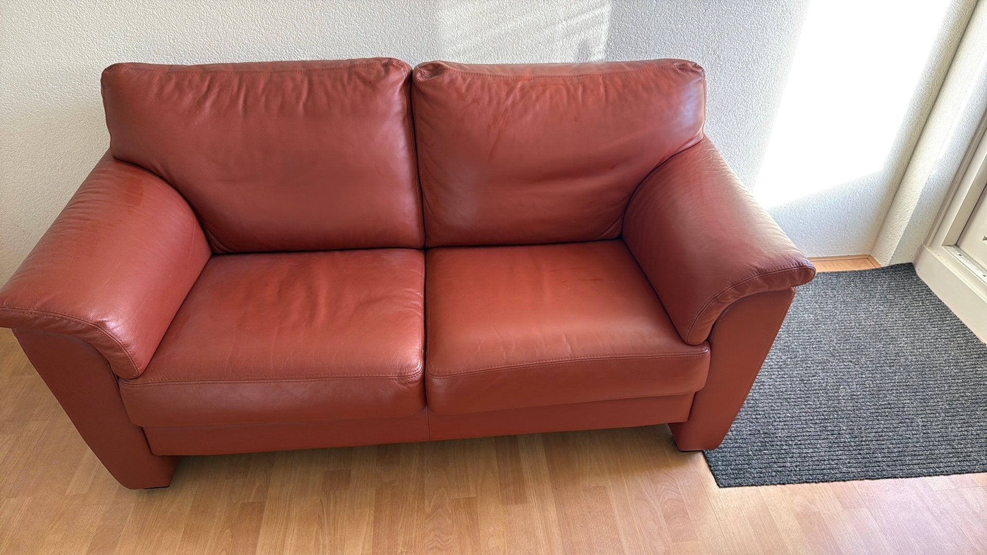 Leder bank 170 lang 95 diep in goede staat, Ophalen, 150 tot 200 cm, Tweepersoons, 75 tot 100 cm