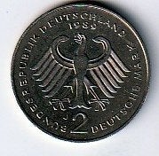 2  mark  1989  J  Duitsland. km. 170, Ophalen of Verzenden, Duitsland, Losse munt