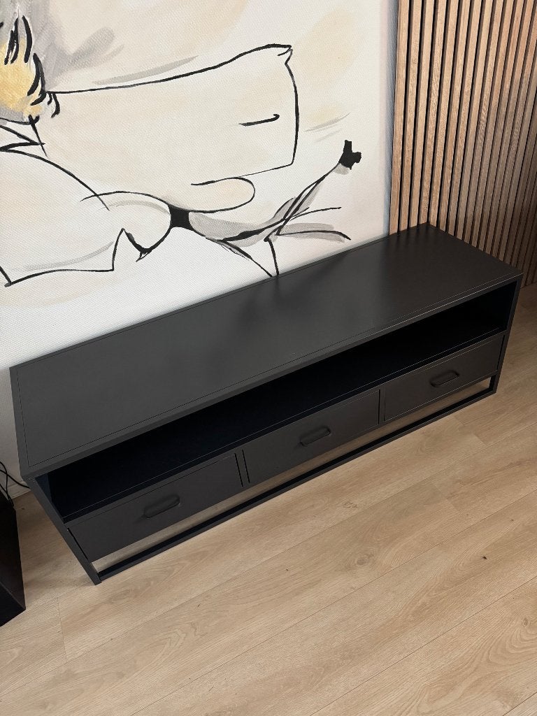 Tv-meubel zwart metaal, Ophalen, Gebruikt, 100 tot 150 cm, Minder dan 100 cm