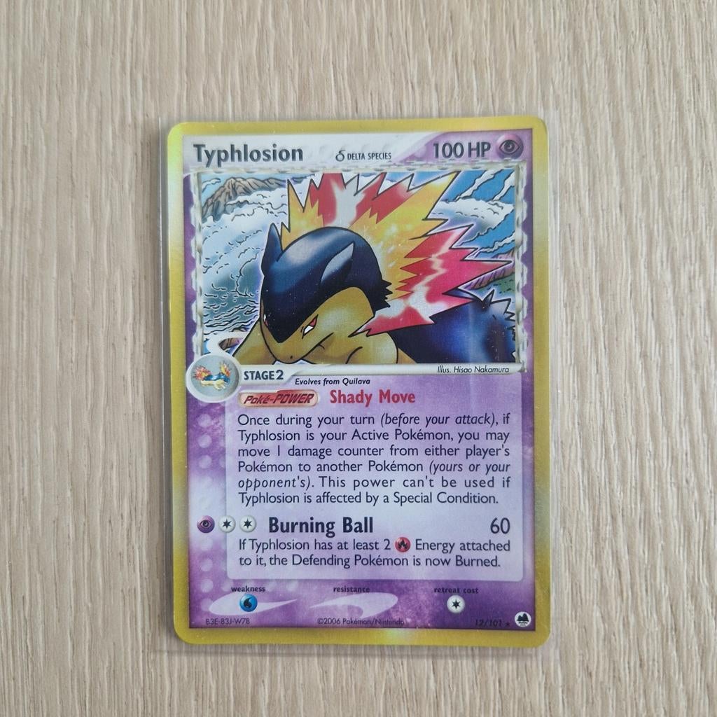 Pokemon Typhlosion 12/101 Delta Species Holo LP, Ophalen of Verzenden, Zo goed als nieuw, Losse kaart, Foil