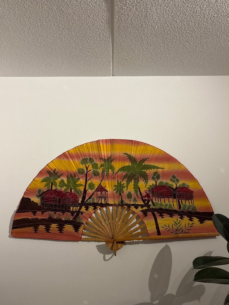 Grote vintage Indonesische waaier 150 cm – wanddecoratie, Ophalen, Wanddecoratie, Indonesië, Geel