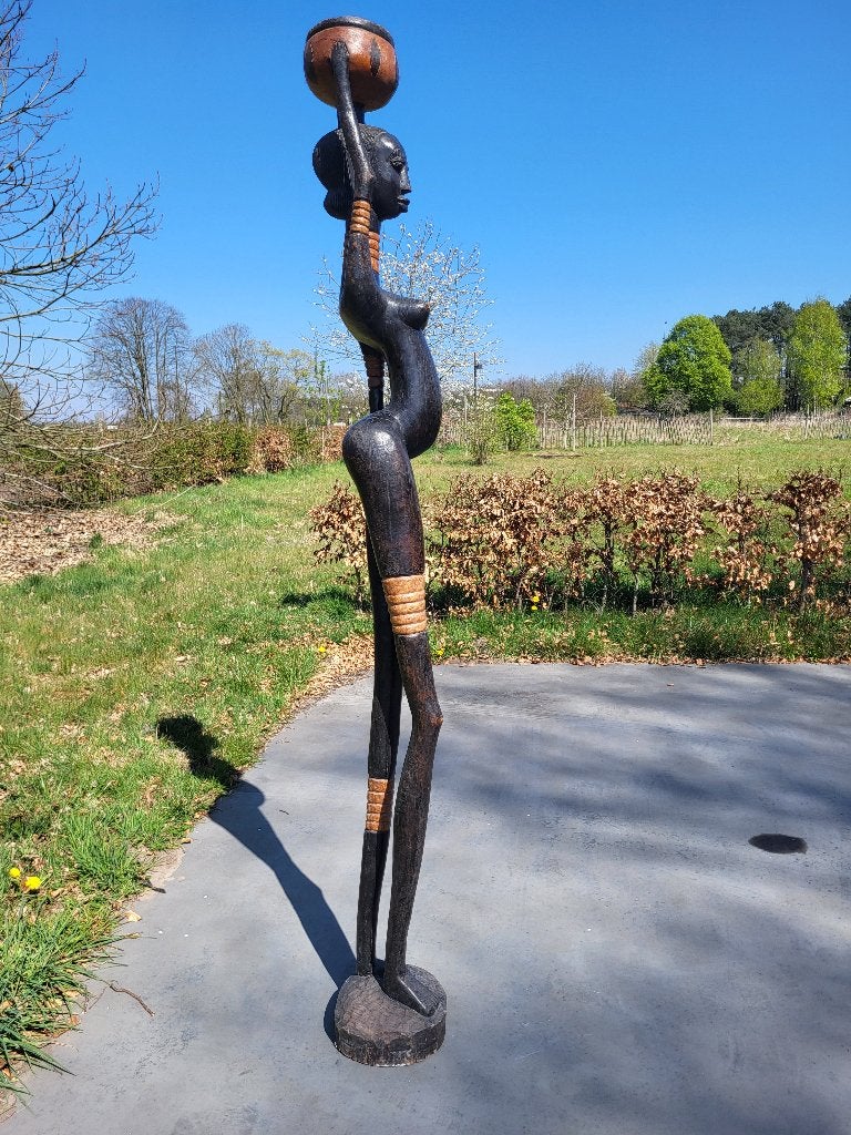 Makonde-geïnspireerd atelierbeeld uit Tanzania of Mozambique, Antiek en Kunst, Ophalen, Handgemaakt, Meer dan 2 meter, Zwart