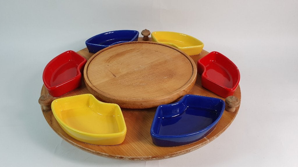 Brocante tapas serveerschaal, draaibaar plateau. S27, Tweedehands verkoop, Tweedehands verkoop, Gebruikt, Rond