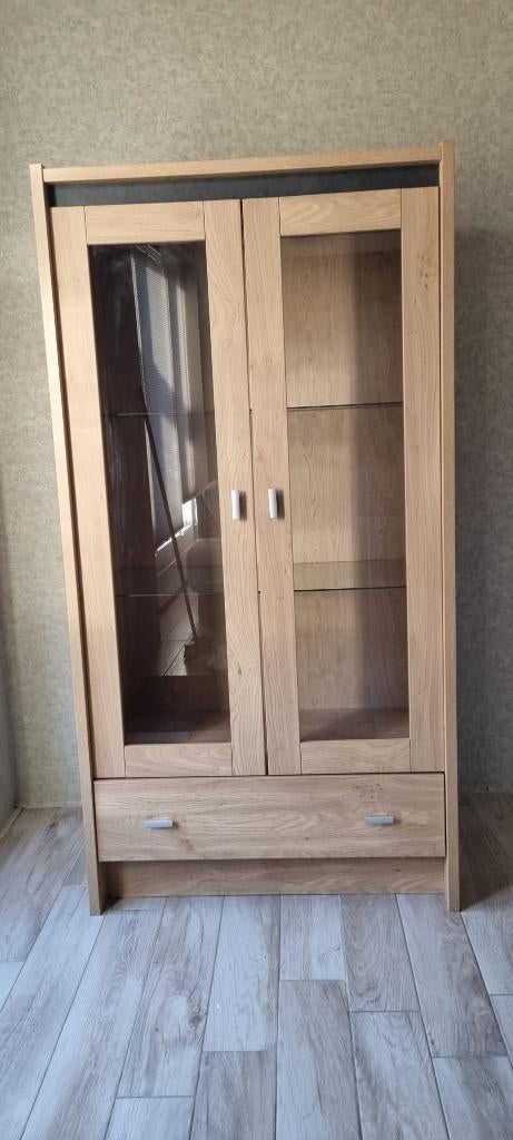 Licht eiken vitrine kast, Huis en Inrichting, Ophalen, Glas, Met deur(en), 50 tot 100 cm