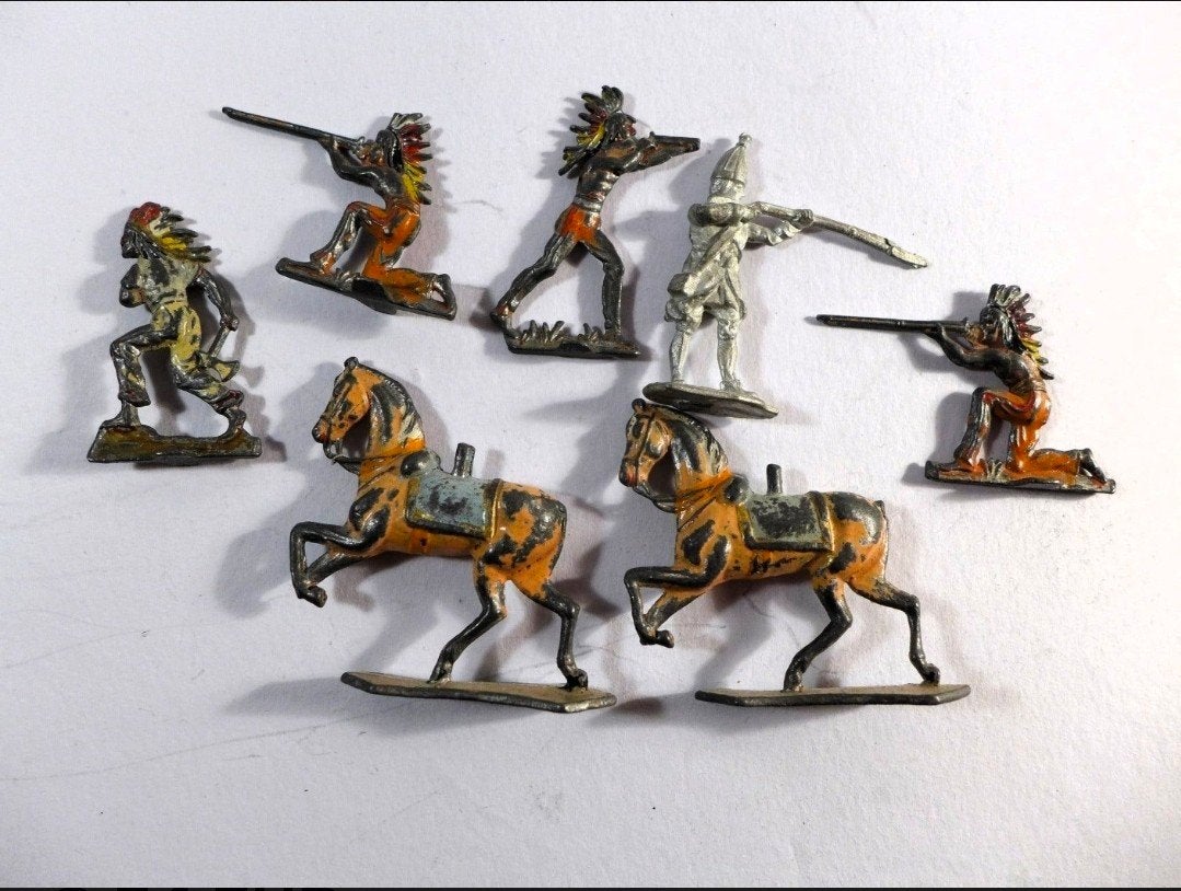 loden/tinnen Western/Indianen figuurtjes (7 stuks), Ophalen of Verzenden