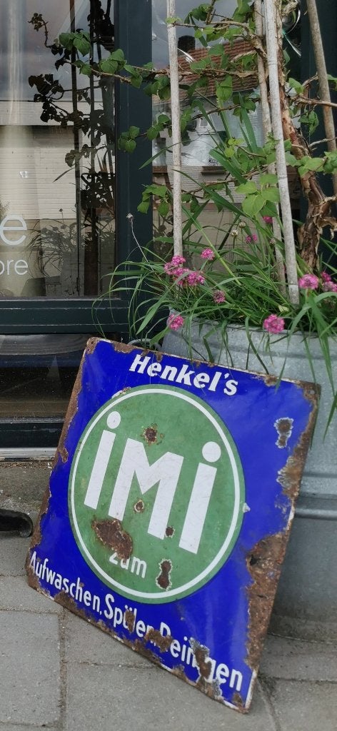 Oud bol emaille reclamebord Henkel's, Ophalen, Gebruikt, Reclamebord