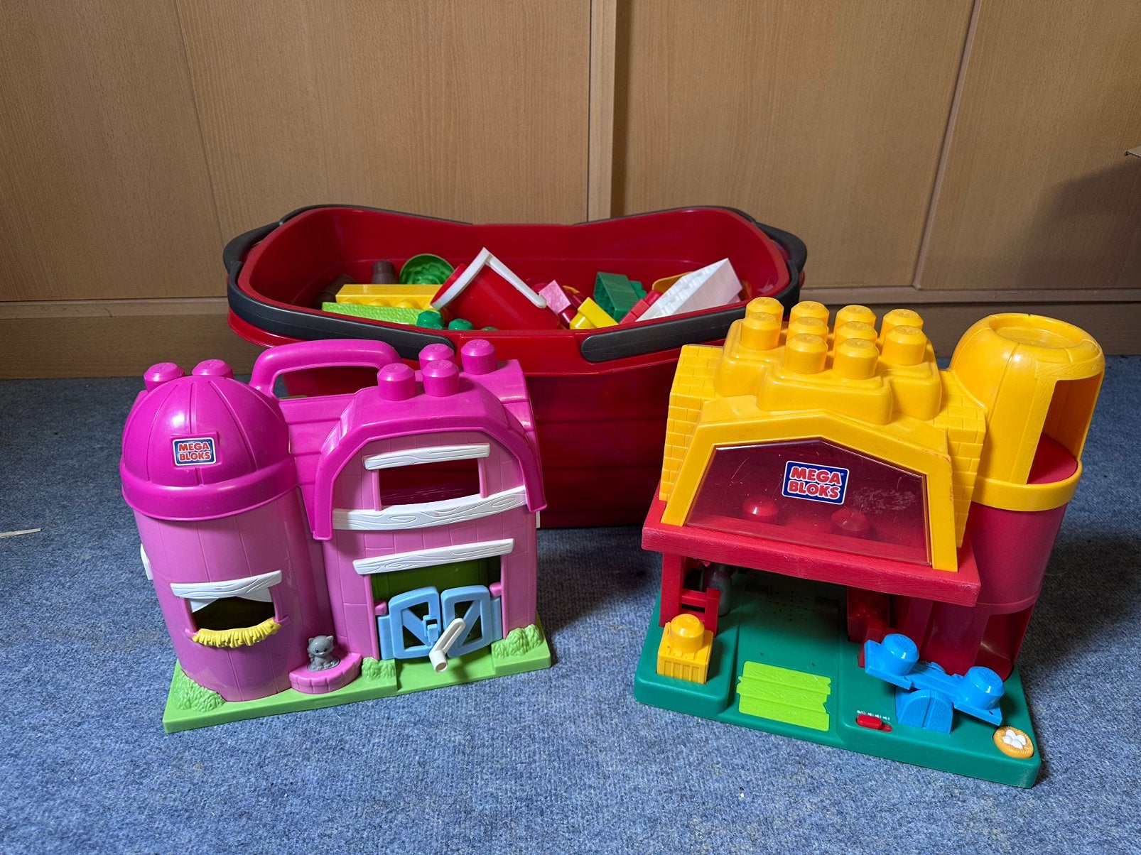 Grote bak Mega Bloks + boerderij en huis, Ophalen, Gebruikt, Megabloks