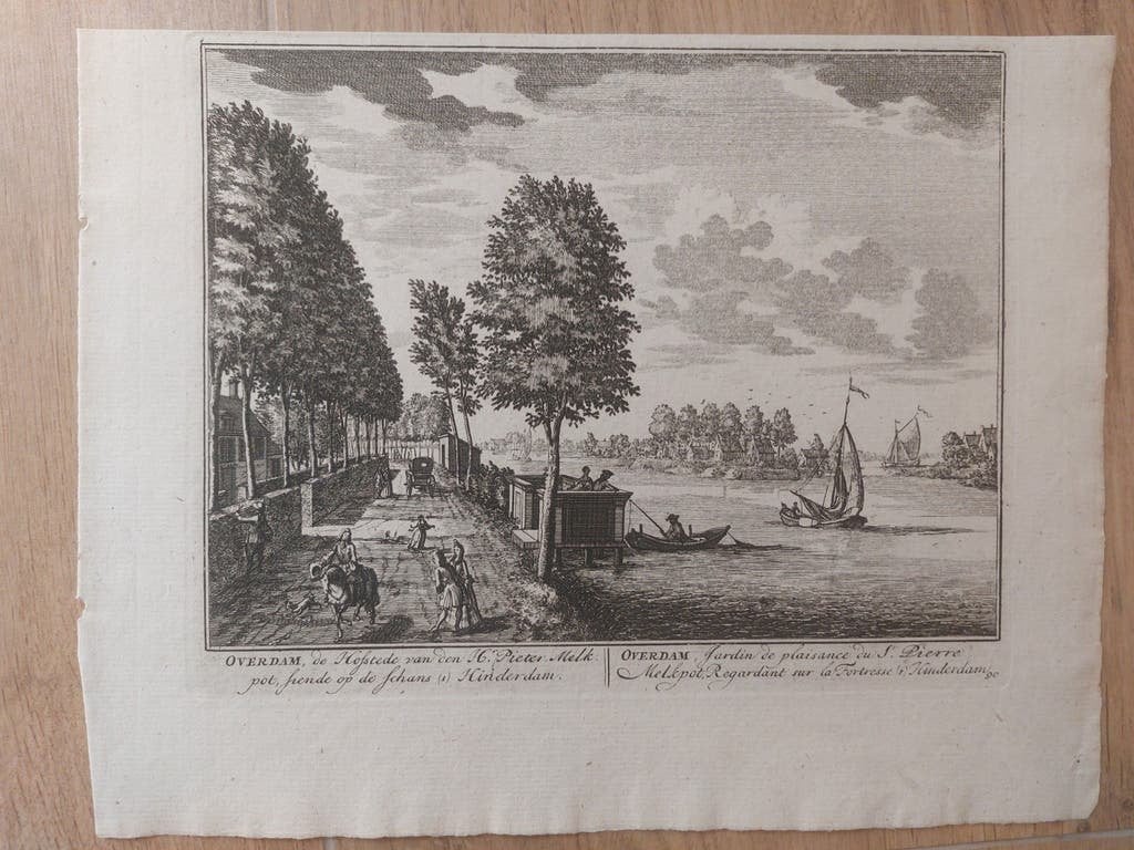 90 / Overdam aan de Vecht bij Hinderdam Nederhorst den Berg, Antiek en Kunst, Stadsgezicht, Blanco verso, Ophalen of Verzenden