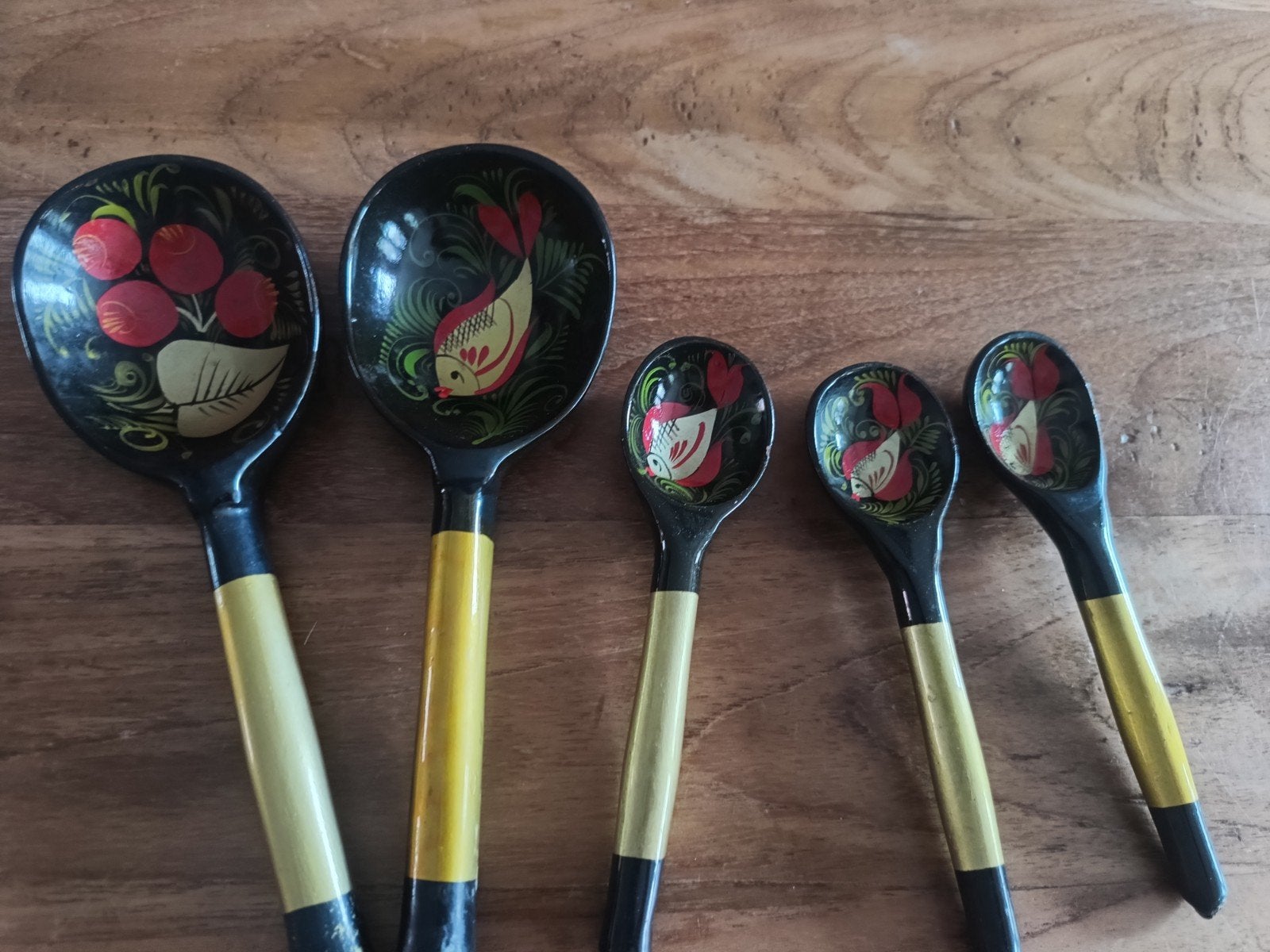 Set van 5 handgeschilderde houten lepels, Antiek en Kunst, Ophalen of Verzenden