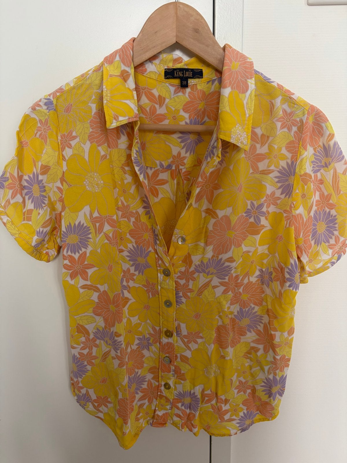 King Louie Blouse met Bloemenprint - Maat 38, Ophalen of Verzenden, Gedragen, Maat 38/40 (M), Geel