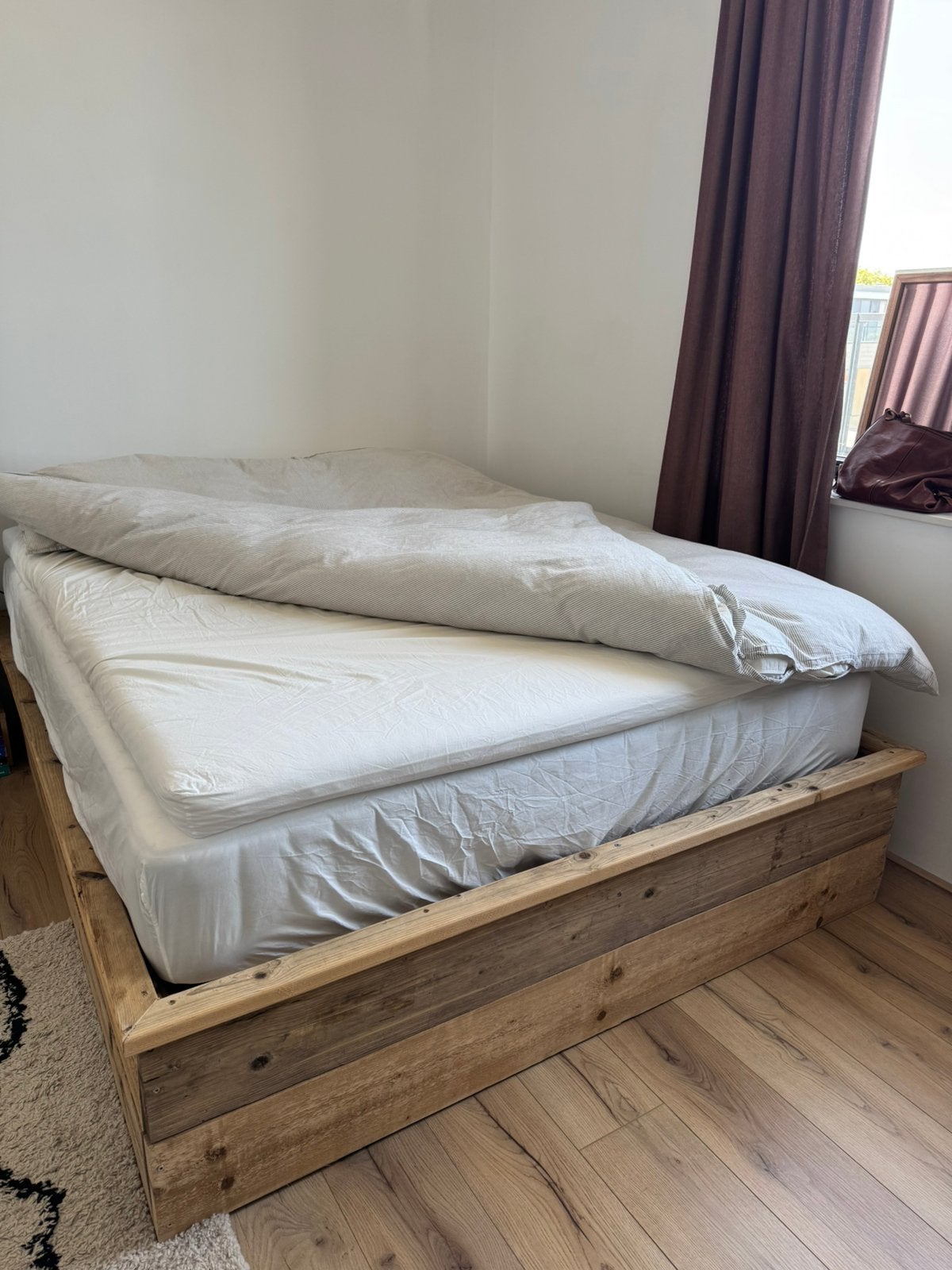 Bedframe steigerhout met lattenbodem 160x200, Ophalen, Tweepersoons, Zo goed als nieuw, 200 cm