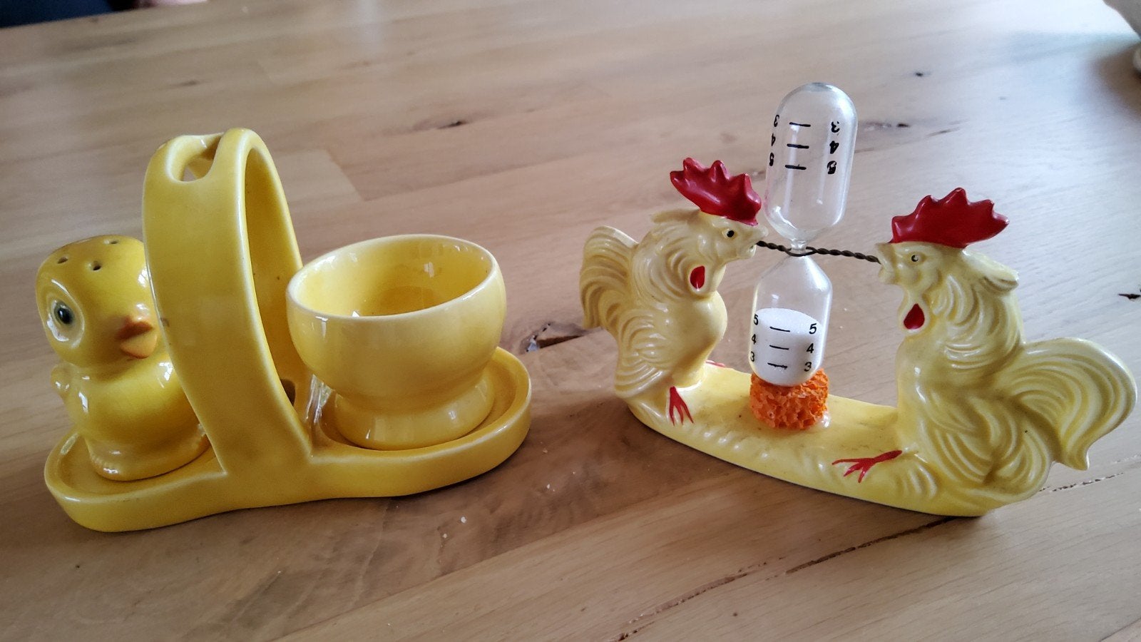 Oude retro Goebel zandloper tussen hanen + peper en zoutstel, Ophalen of Verzenden