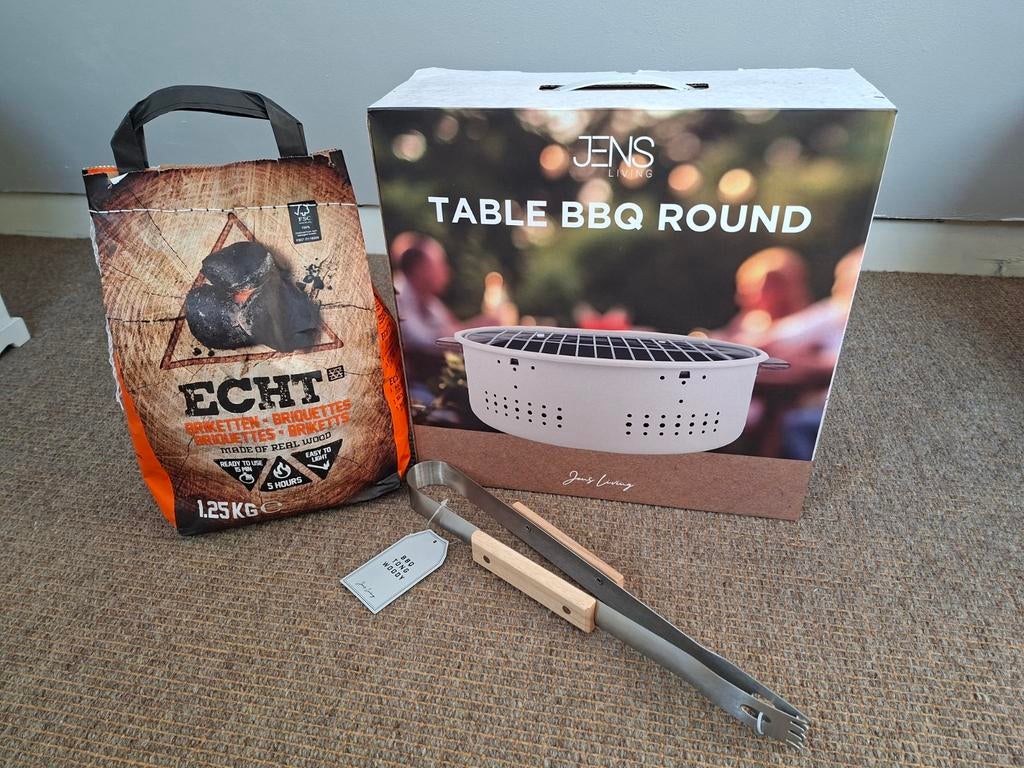Jens Living Table BBQ Round met briketten en tang - Nieuw!, Ophalen of Verzenden, Nieuw, Jens Living