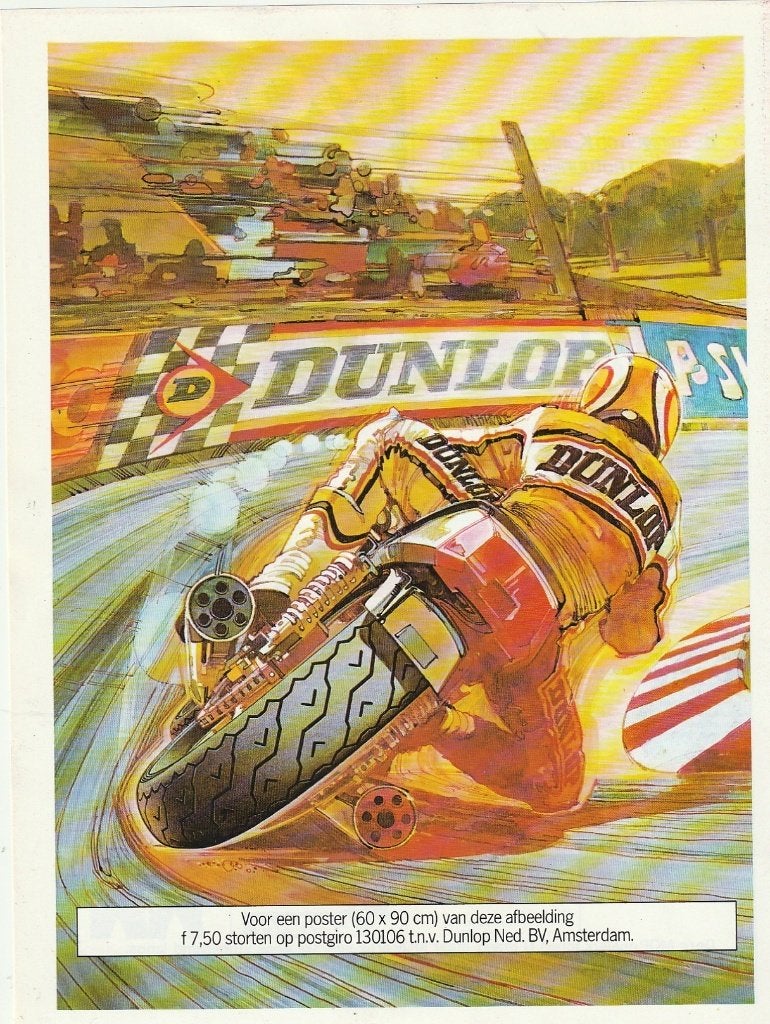 retro reclame 1982 Dunlop banden motor in de race, Verzenden, Overige typen