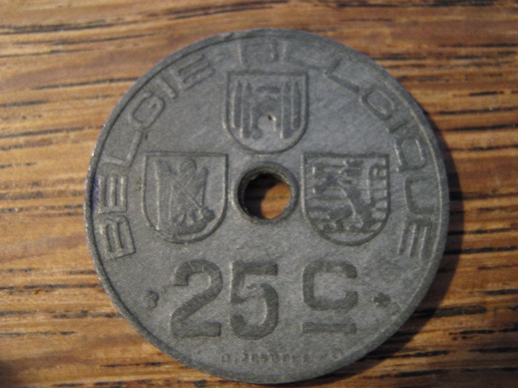 Oorlogsgeld WW2 bezet Belgie 25 Centimes 1944 (NL-F) #319, Ophalen of Verzenden, Overig, Losse munt