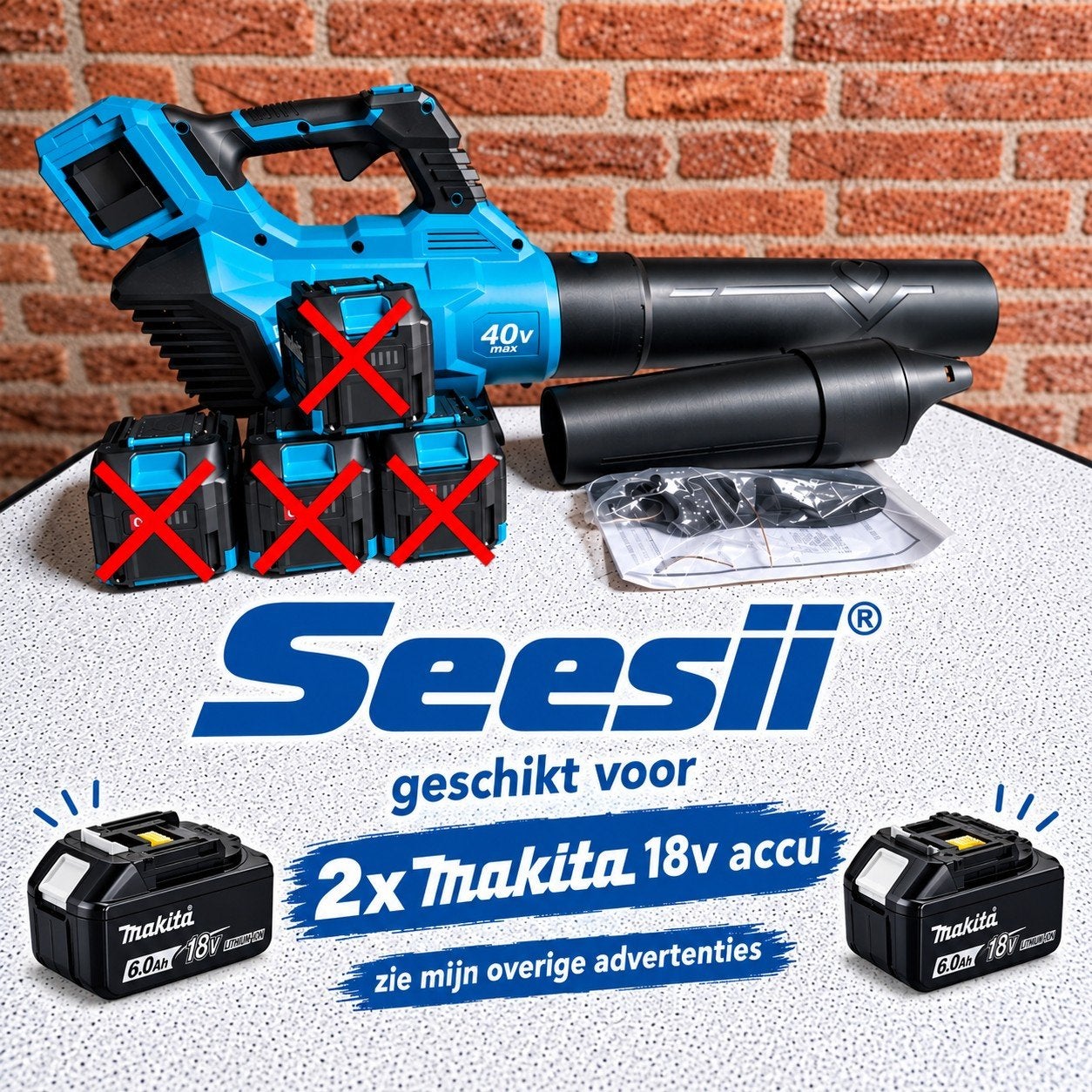 Seesii Bladblazer 40v/36v voor 2 x Makita 18V accu's., Nieuw, Ophalen of Verzenden, Seesii for Makita®, Accu