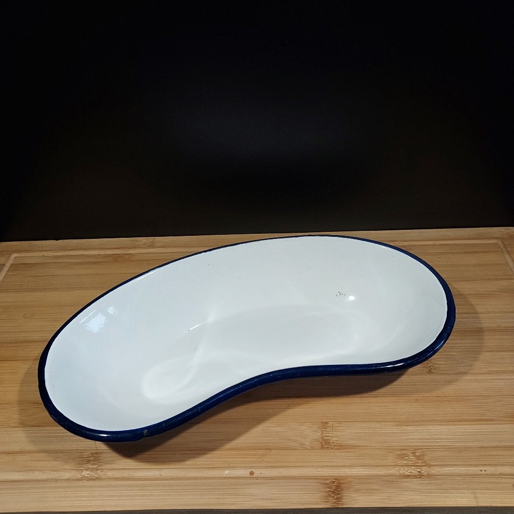 Emaille spuugbakje wit met blauwe rand, Ophalen of Verzenden