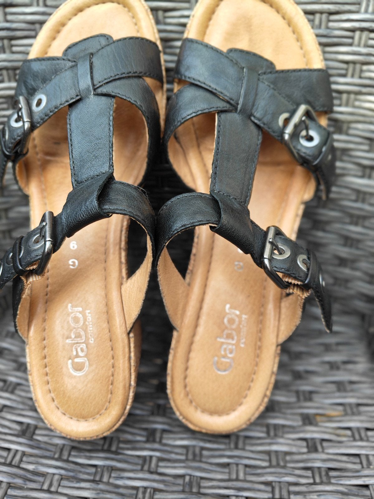 Gabor Comfort Zwarte Sandalen met sleehak, Zwart, Gabor, Zo goed als nieuw, Sandalen of Muiltjes