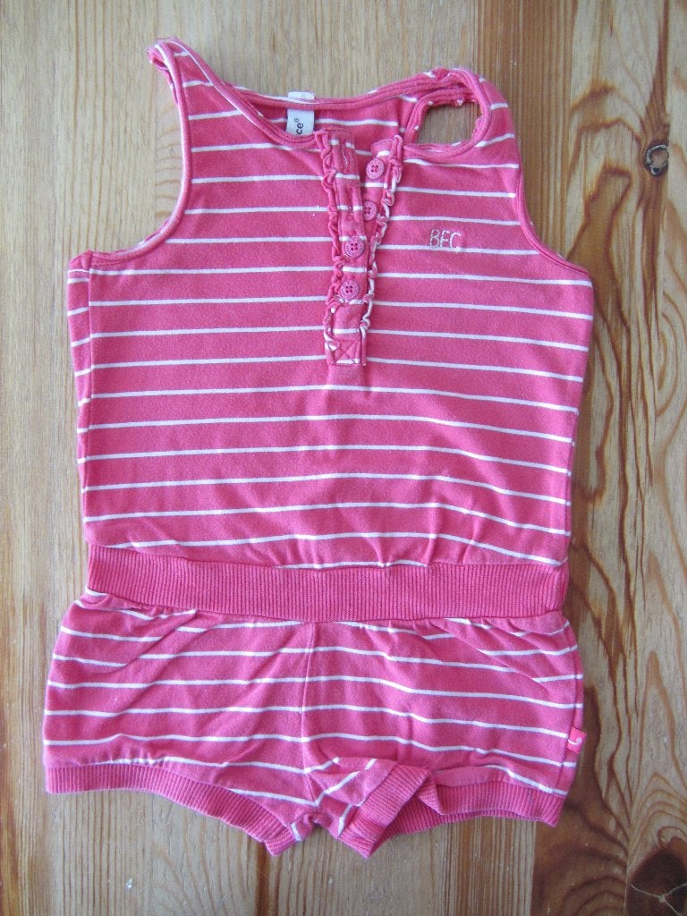 Roze/wit gestreepte jumpsuit BFC maat 80, Kinderen en Baby's, Babykleding | Maat 80, Ophalen of Verzenden, Gebruikt, Meisje, Pakje