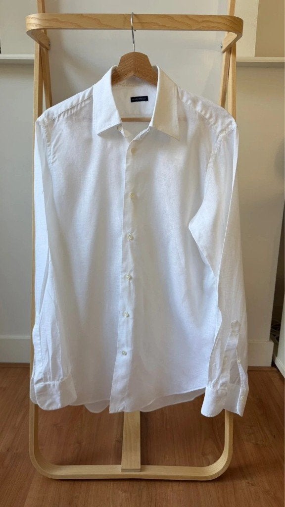 Mazzarelli Wit Linnen Shirt Maat 41 Topconditie, Kleding | Heren, Mazzarelli, Verzenden, Wit, Zo goed als nieuw