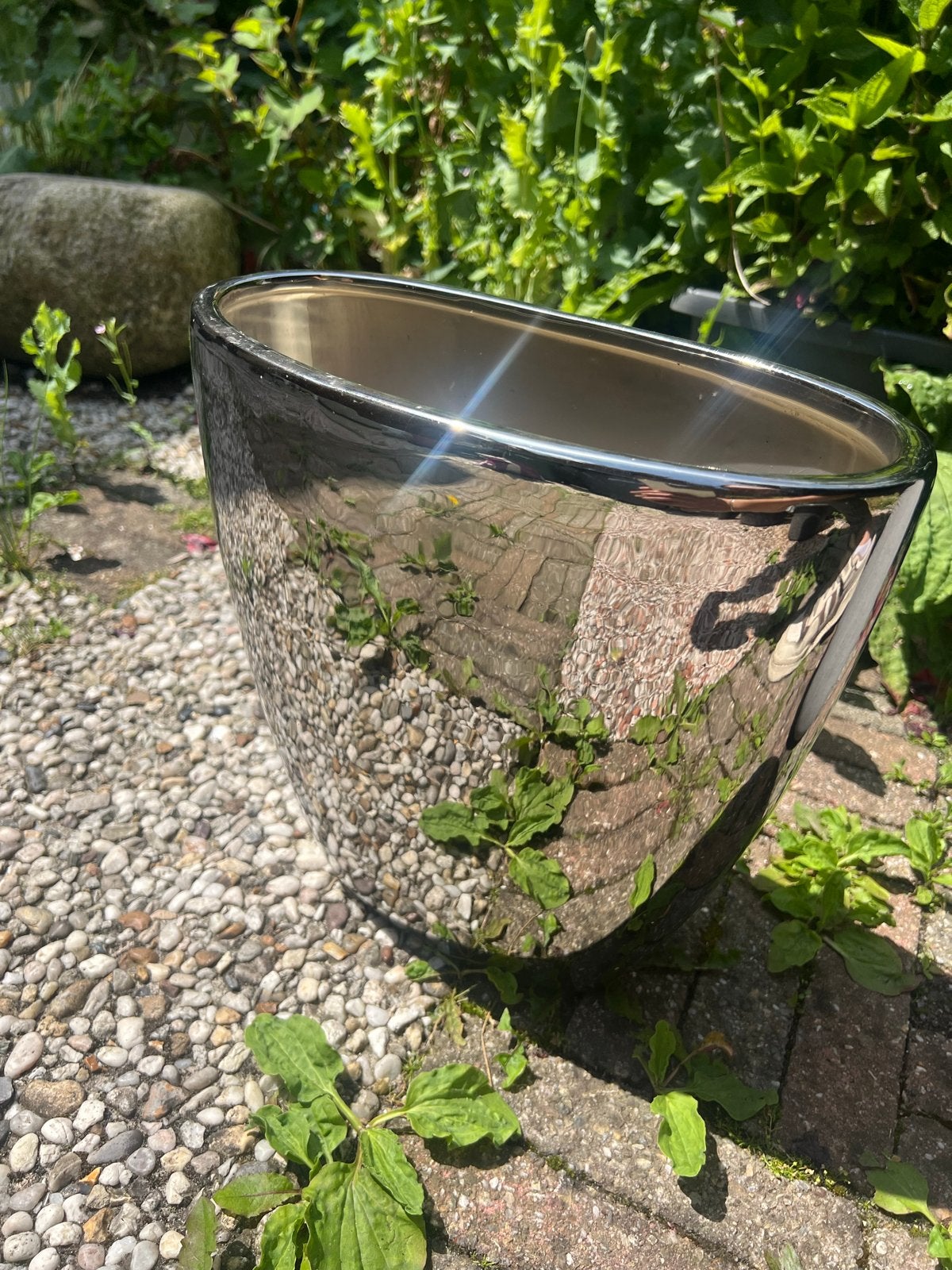 Hoogglans / chroomkleurige vaas, Overige materialen, Minder dan 30 cm, Minder dan 60 cm, Ophalen of Verzenden