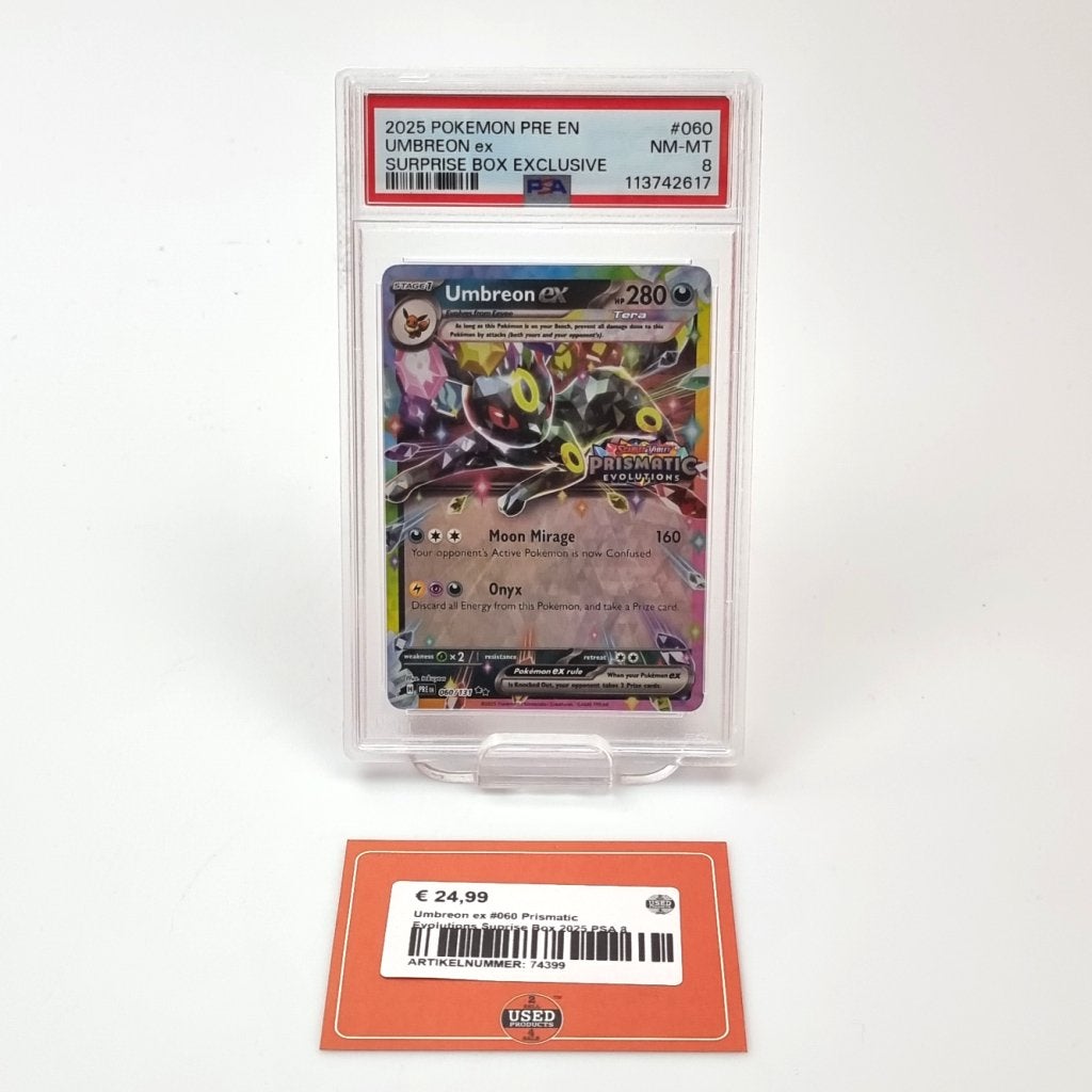 Umbreon ex #060 Prismatic Evolutions Suprise Box 2025 PSA 8, Zo goed als nieuw