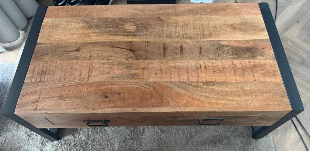 Salontafel Britt - Mangohout 2 Lades - Zo goed als nieuw, Ophalen, 100 tot 150 cm, 50 tot 100 cm, Zo goed als nieuw
